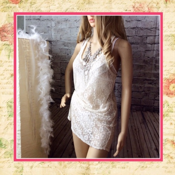 🌸 SWIM TOP BIKINI COVER SHEER NET BEACH POOL BOHO SUMMER TANK CREAM PETITE - Picture 1 of 6